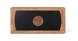 GINER Y COLOMER Aparador de madera de acacia con 4 puertas, Natural y negro